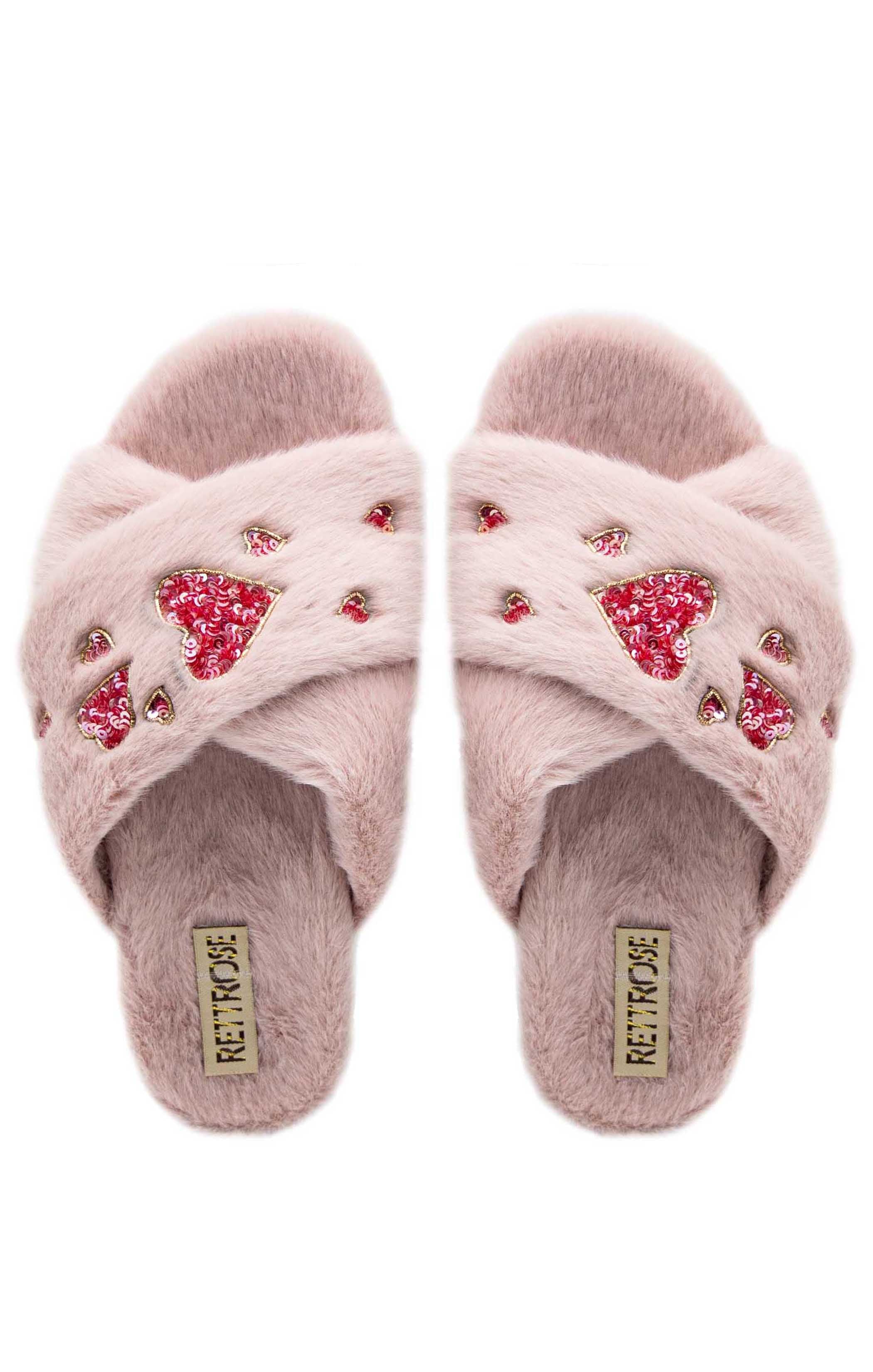 The Kaylee Dusky Pink Luxury Plush Diamanté Embellished Handmade Slipper | RETTROSE |