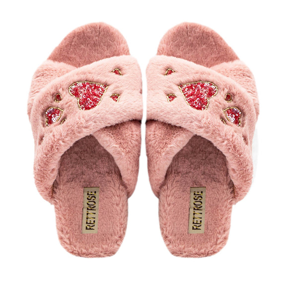 The Kaylee Nude Luxury Plush Diamanté Embellished Handmade Slipper | 