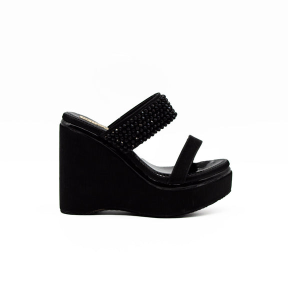 The Sara Black Hand Embellished Luxury Wedge Shoe | RETTROSE |