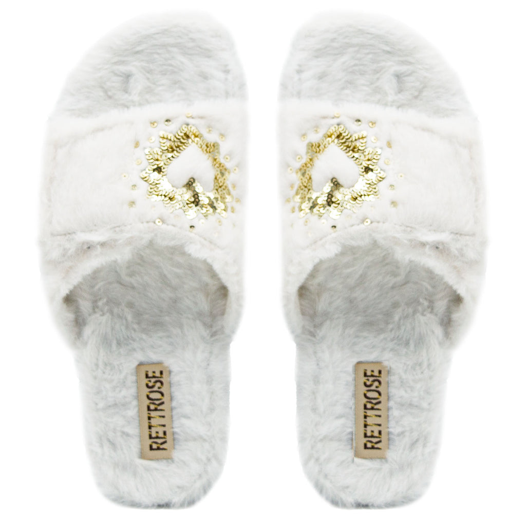 The Margot Cream Luxury Plush Diamanté Embellished Handmade Slipper | RETTROSE |
