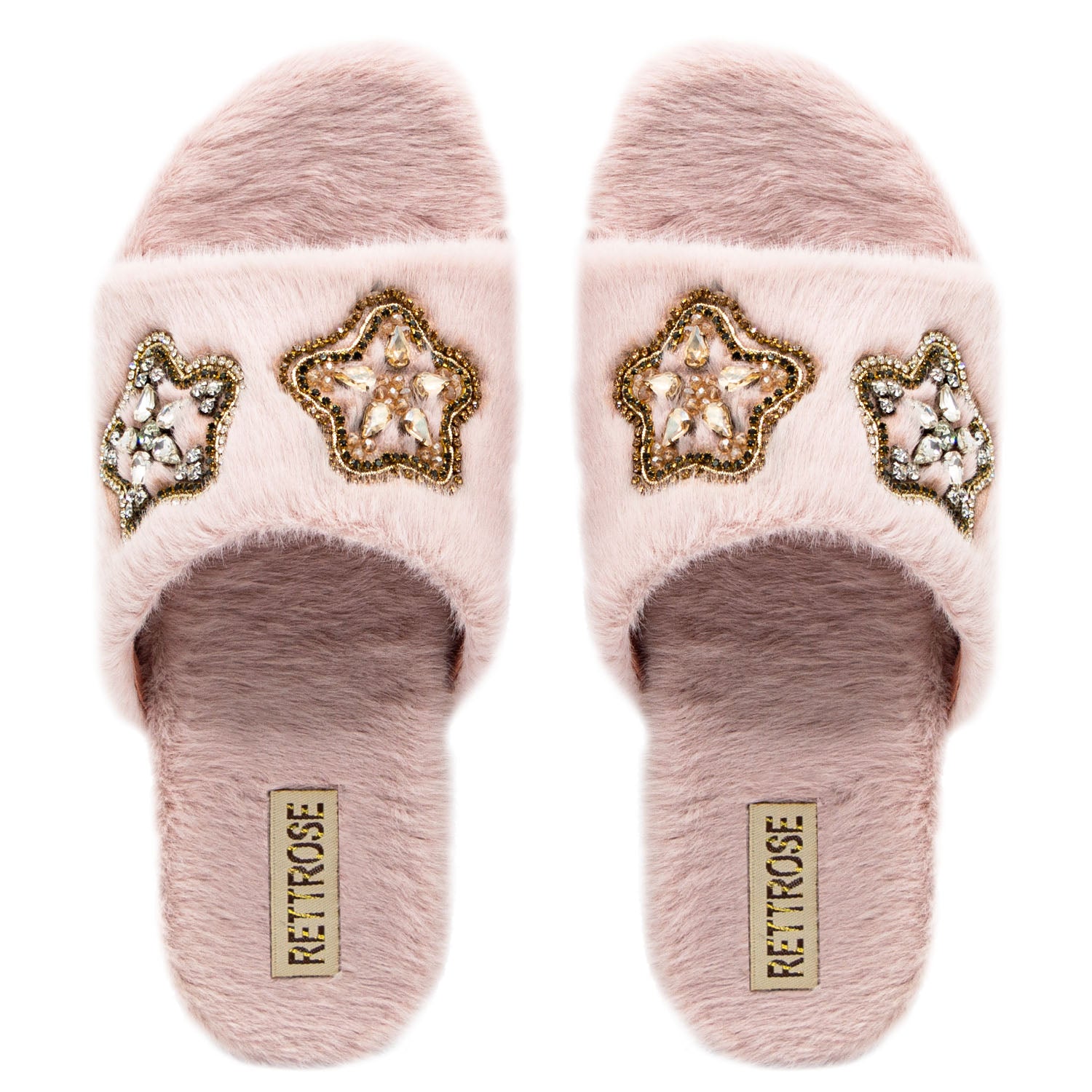 The Bailey Pink Luxury Plush Diamanté Embellished Handmade Slipper | RETTROSE |