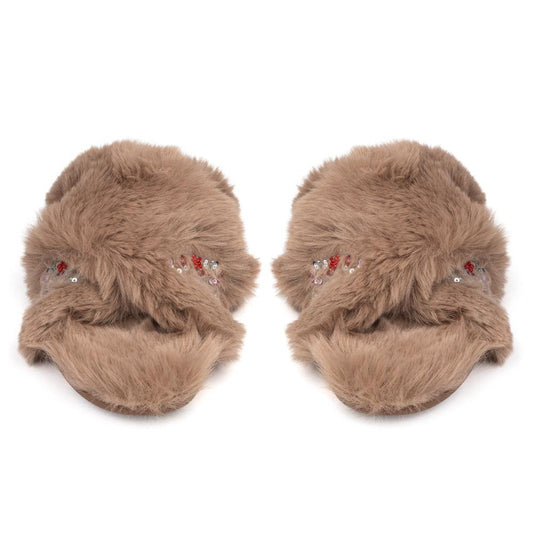 Jacqueline Brown Luxury Plush Diamanté Embellished Handmade Slipper