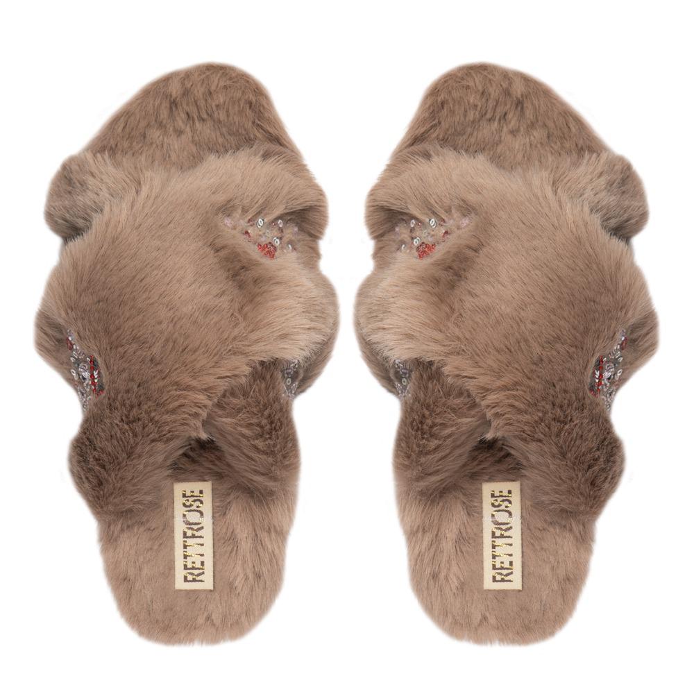 Jacqueline Brown Luxury Plush Diamanté Embellished Handmade Slipper