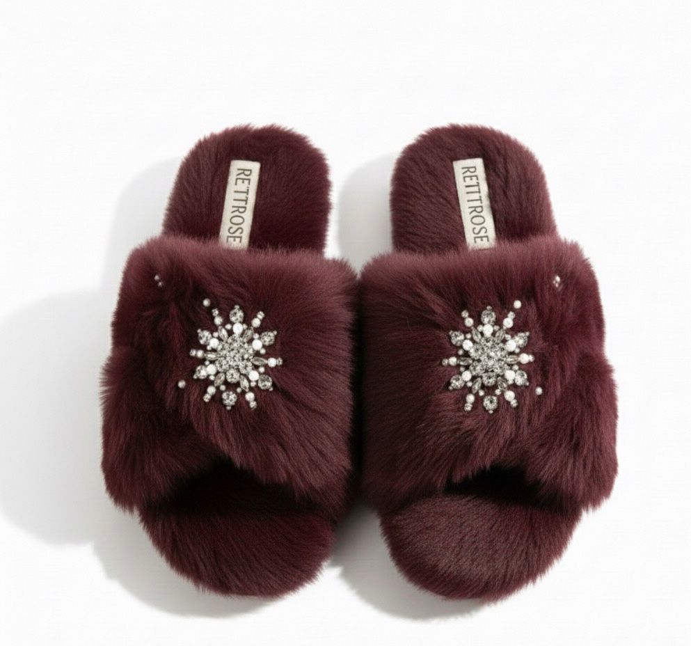 Alice Wine Luxury Plush Diamanté Embellished Handmade Slipper