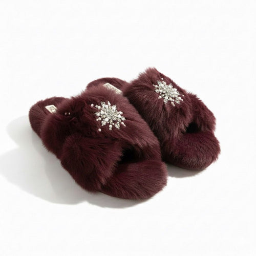 Alice Wine Luxury Plush Diamanté Embellished Handmade Slipper