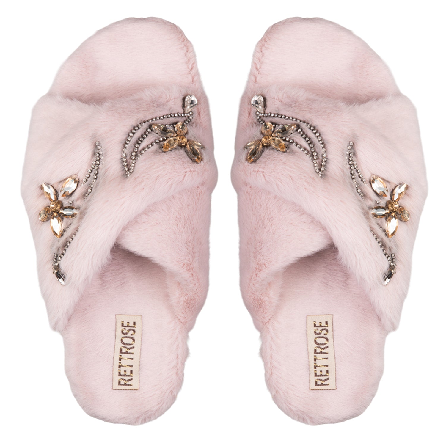 Zoey Dusky Pink Luxury Plush Diamanté Embellished Handmade Slipper